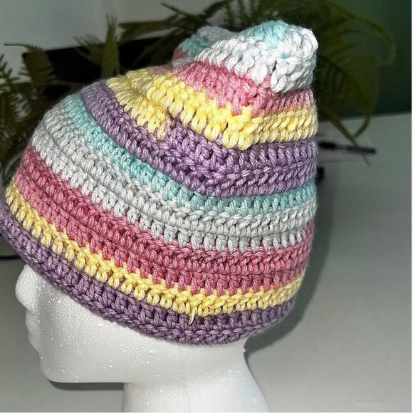 Pastel Striped Crochet Beanie - Picture 2 of 3